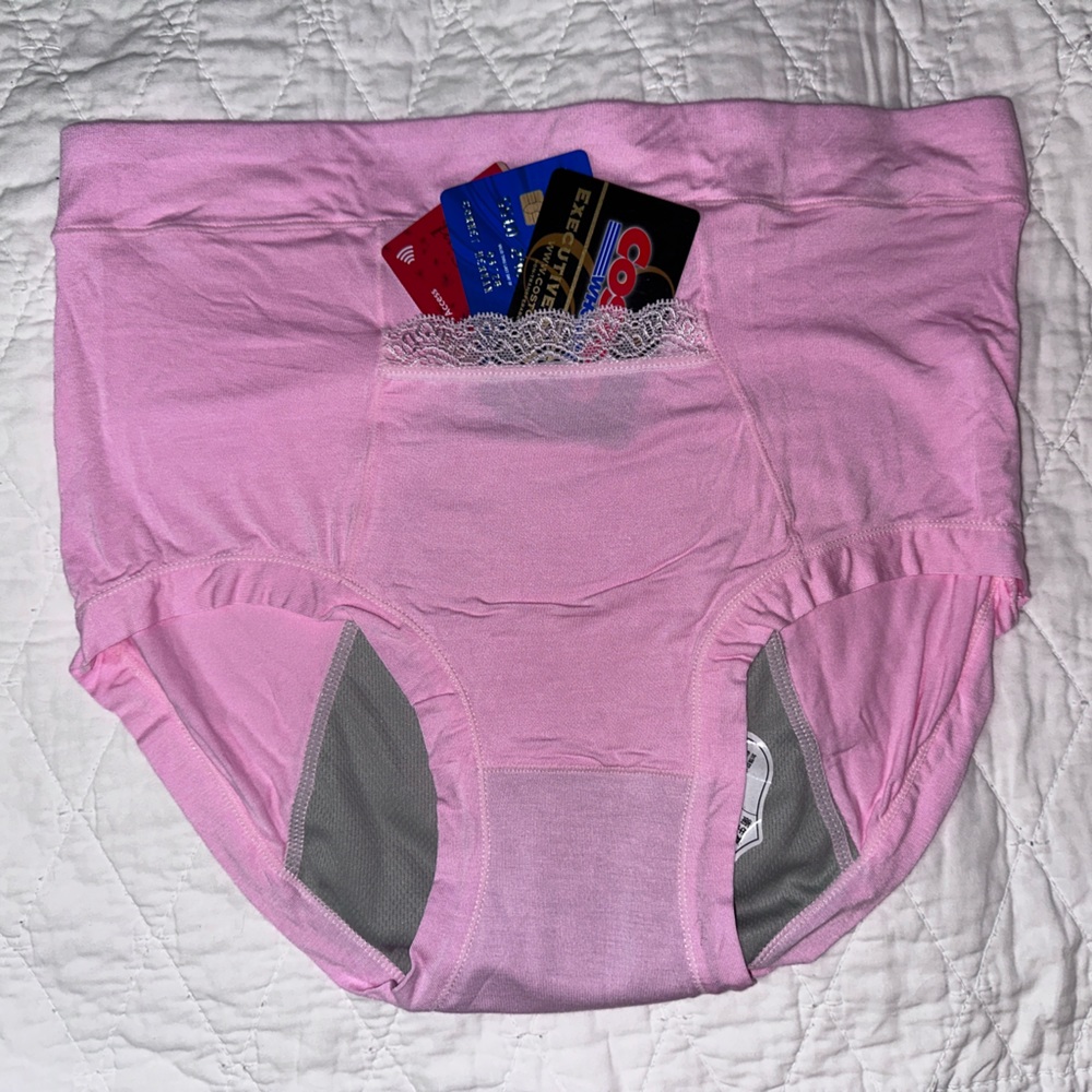 Pink Menstrual Panties. Modal Bamboo Cotton underwear with a secret compartment